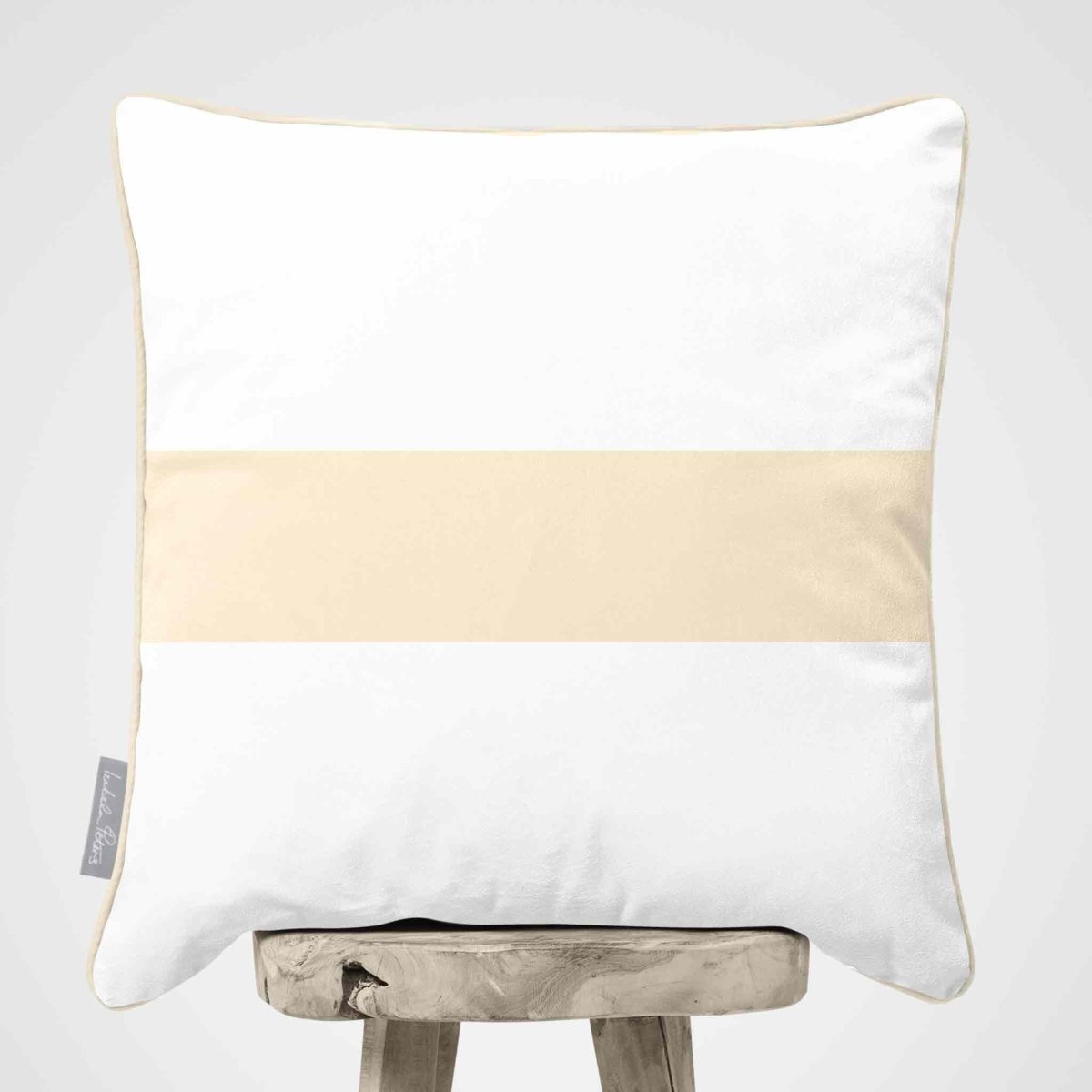 1 Stripe Horizontal | Sustainable Velvet Cushion with Piping - Ivory Cream 40 x 40 cm by Izabela Peters