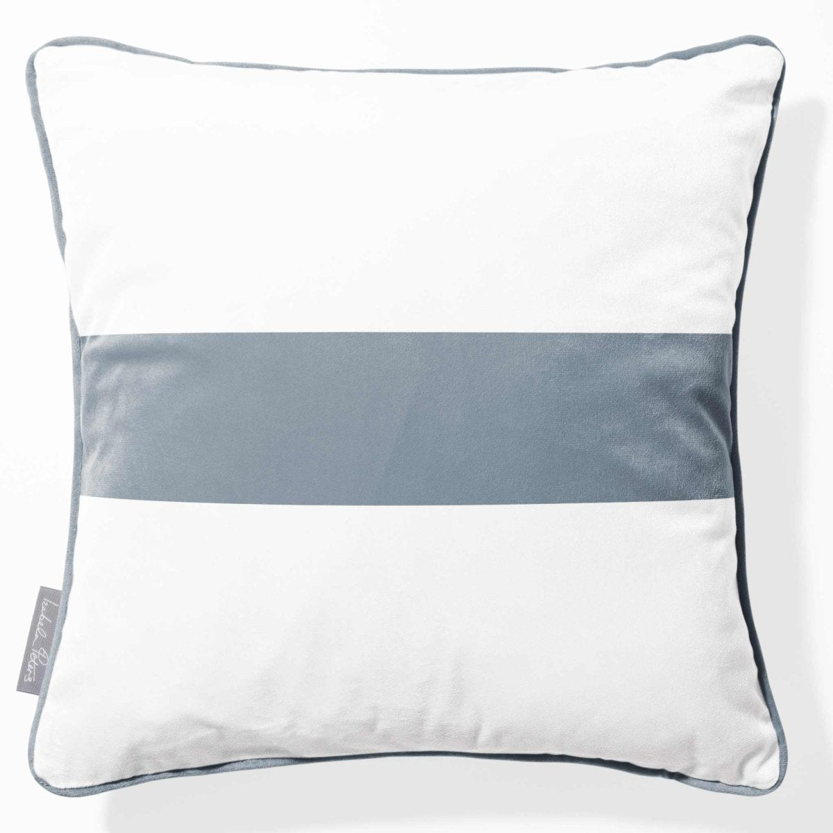 1 Stripe Horizontal | Sustainable Velvet Cushion with Piping - French Grey 40 x 40 cm by Izabela Peters