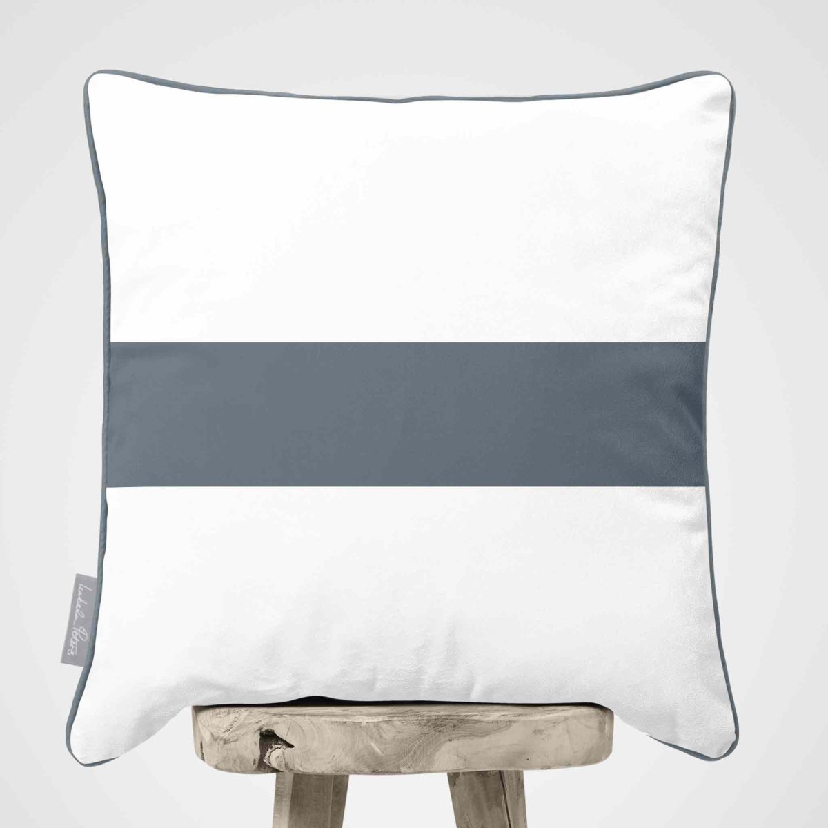 1 Stripe Horizontal | Sustainable Velvet Cushion with Piping - French Grey 40 x 40 cm by Izabela Peters