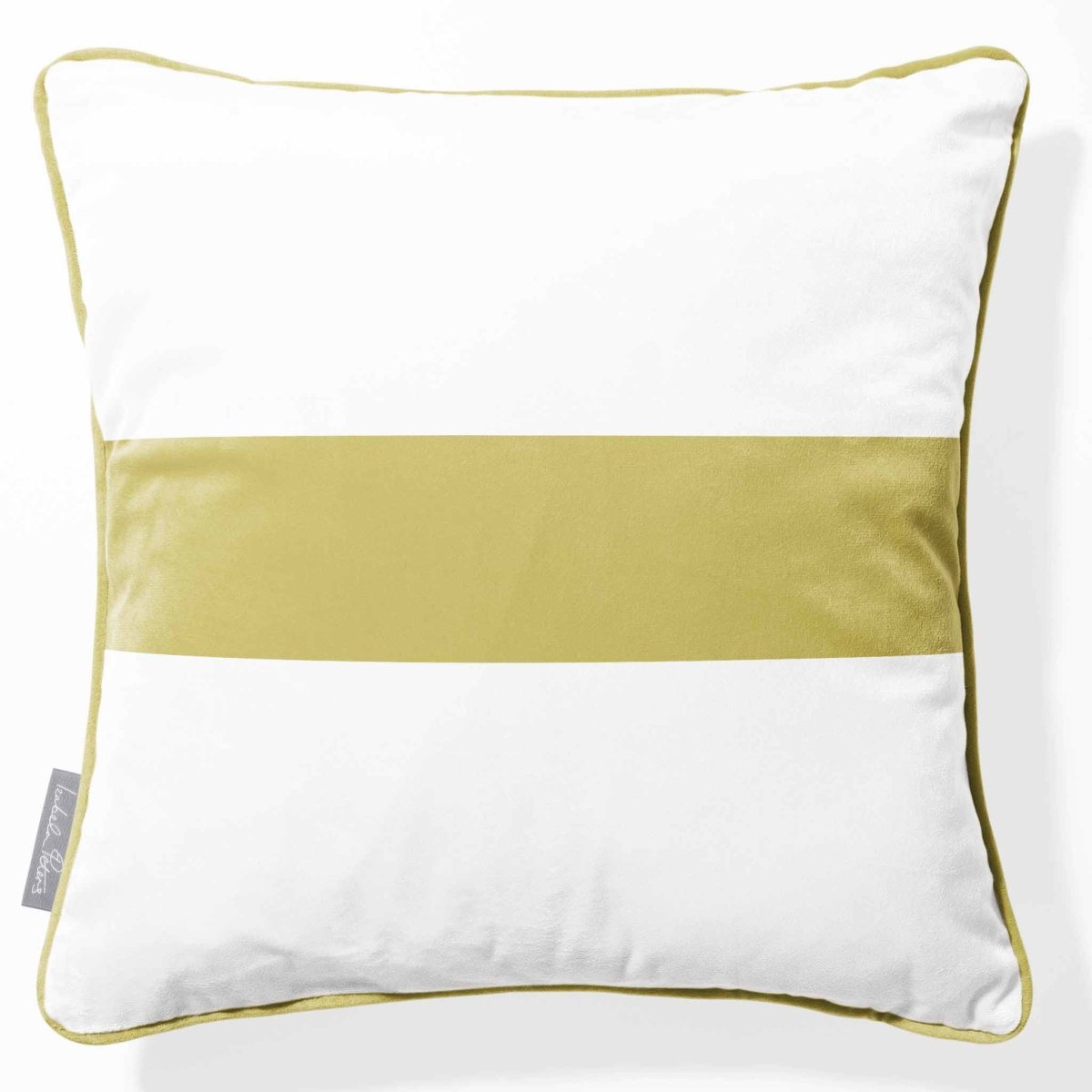 1 Stripe Horizontal | Sustainable Velvet Cushion with Piping - Golden Lime 40 x 40 cm by Izabela Peters