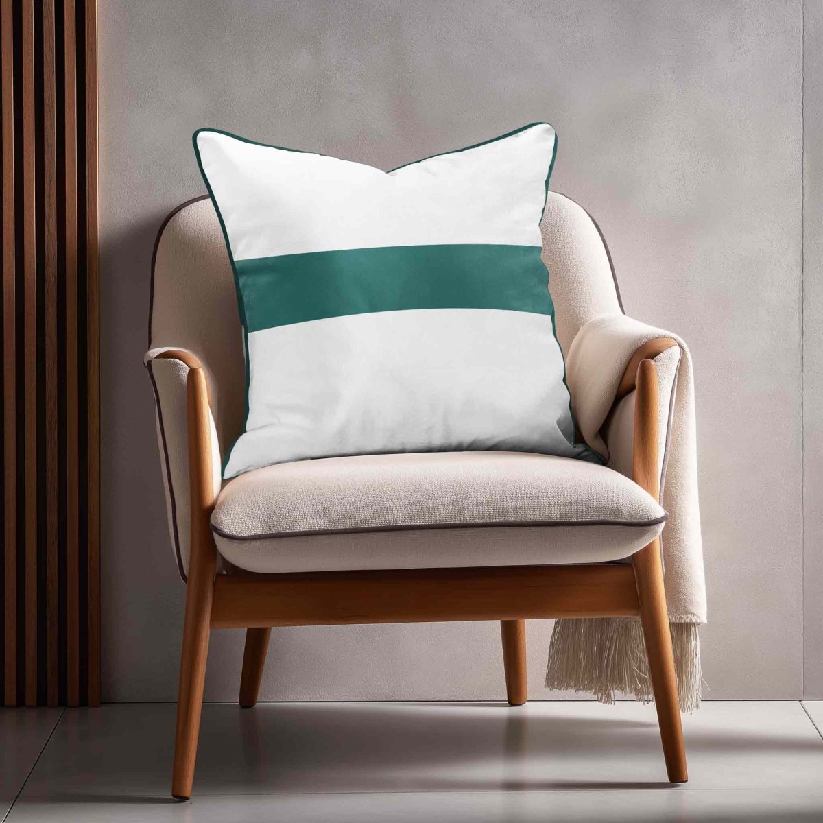 1 Stripe Horizontal | Sustainable Velvet Cushion with Piping - Forest Biome 40 x 40 cm by Izabela Peters