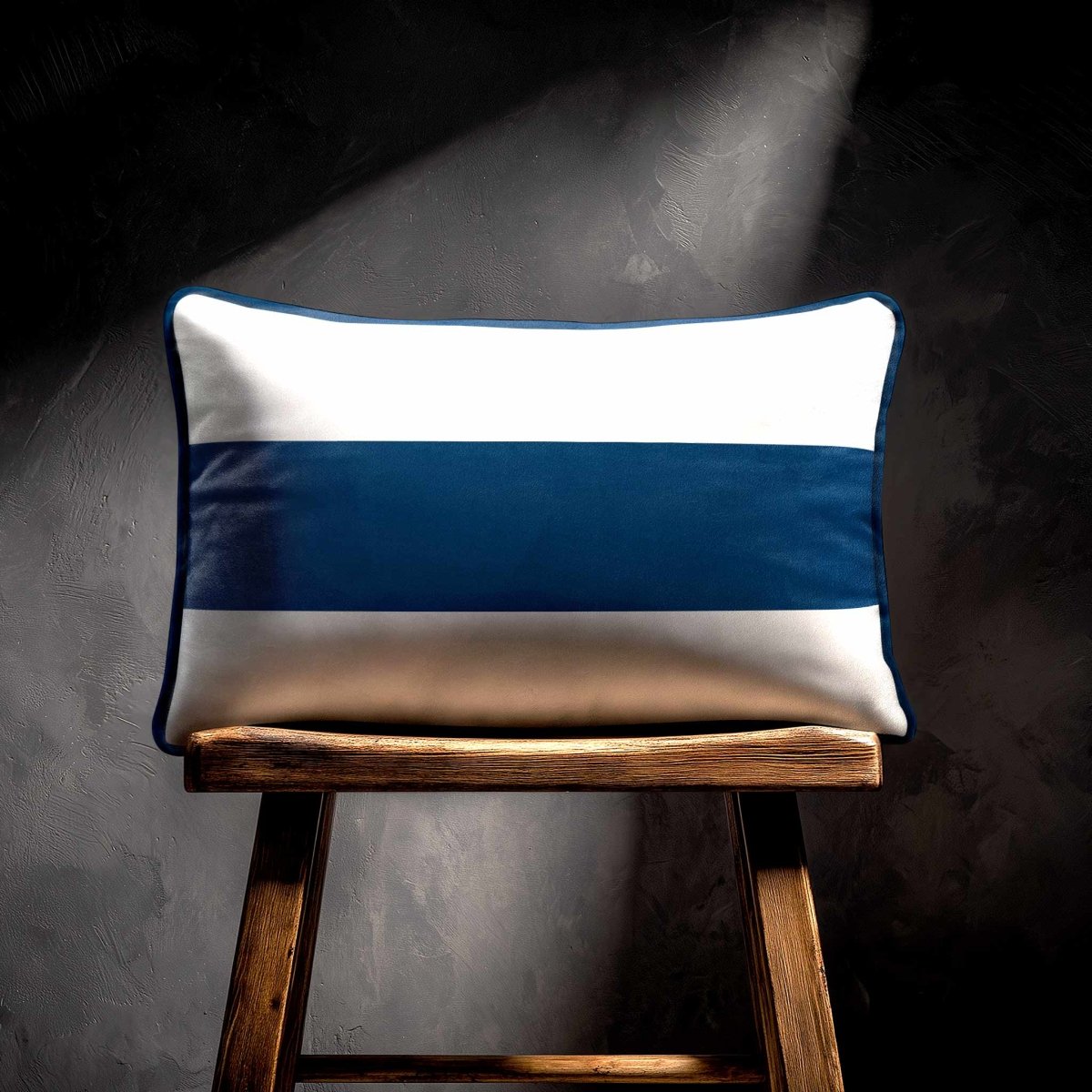 1 Stripe Horizontal | Sustainable Velvet Rectangle Cushion - Estate Blue 50 x 30 cm by Izabela Peters