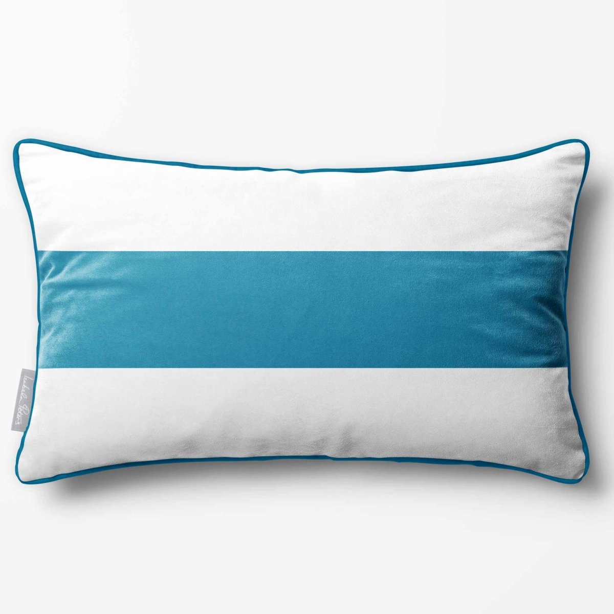 1 Stripe Horizontal | Sustainable Velvet Rectangle Cushion - Prussian Blue 50 x 30 cm by Izabela Peters