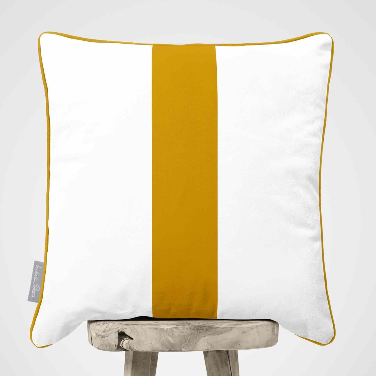 1 Stripe | Sustainable Velvet Cushion with Piping - Mustard Ochre 40 x 40 cm by Izabela Peters