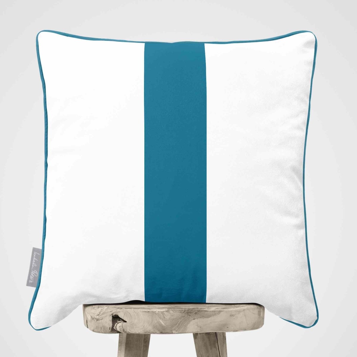 1 Stripe | Sustainable Velvet Cushion with Piping - Prussian Blue 40 x 40 cm by Izabela Peters