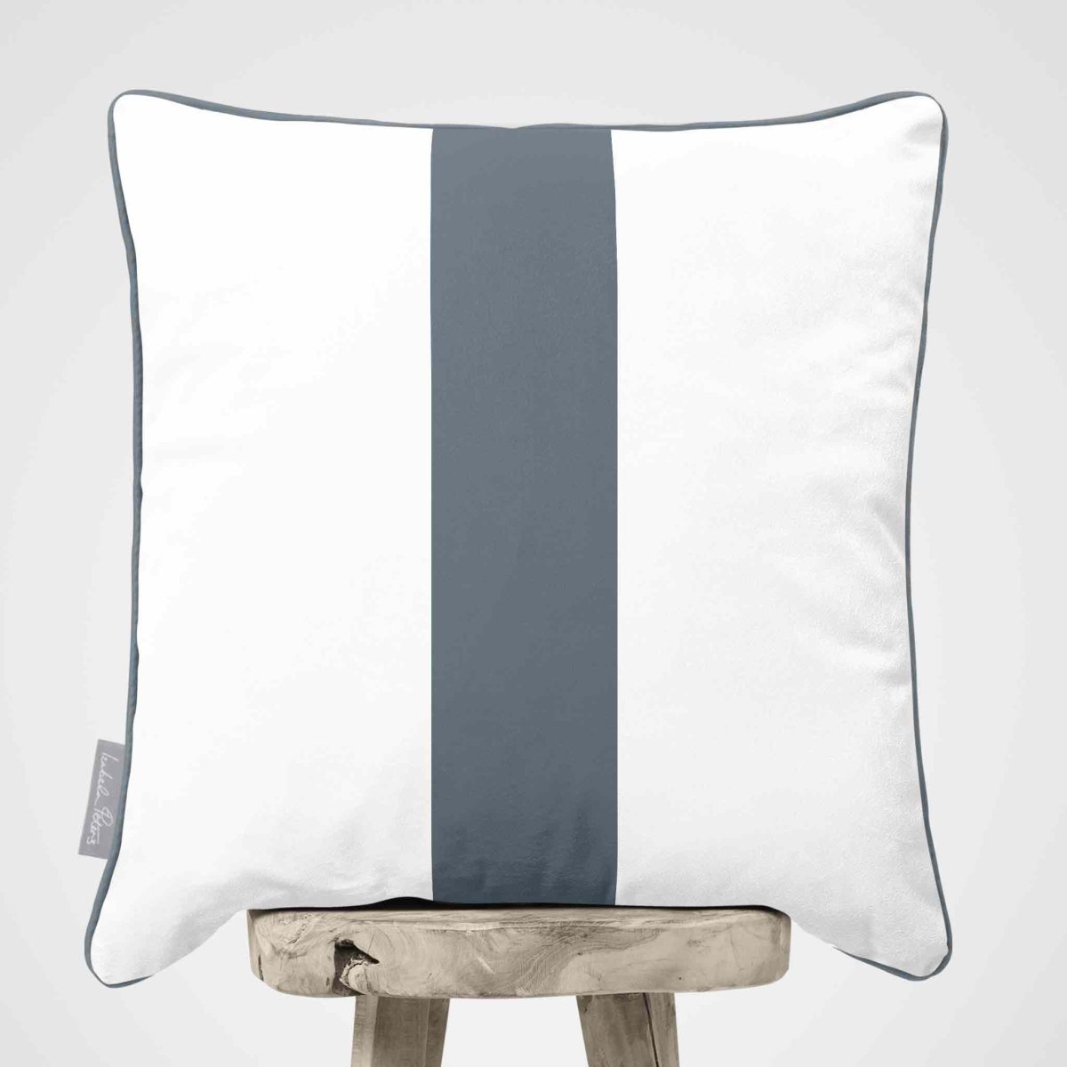 1 Stripe | Sustainable Velvet Cushion with Piping - French Grey 40 x 40 cm by Izabela Peters