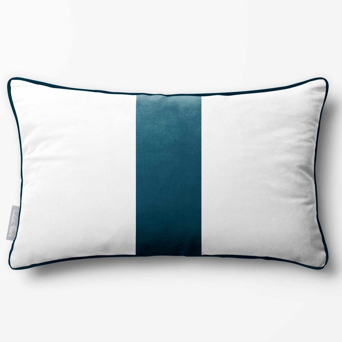 1 Stripe with Piping | Sustainable Velvet Rectangle Cushion - Teal 50 x 30 cm by Izabela Peters