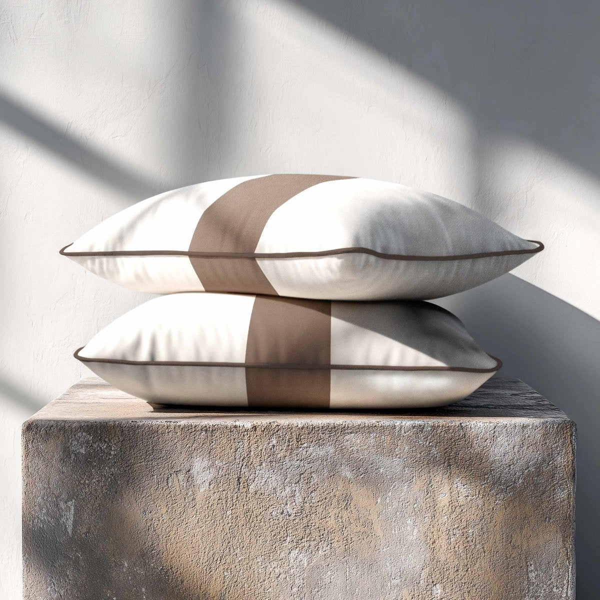1 Stripe with Piping | Sustainable Velvet Rectangle Cushion - Dovedale Stone 50 x 30 cm by Izabela Peters