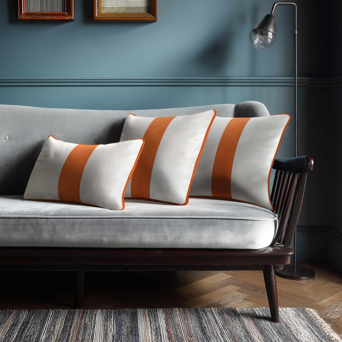 1 Stripe with Piping | Sustainable Velvet Rectangle Cushion - Burnt Ochre 50 x 30 cm by Izabela Peters