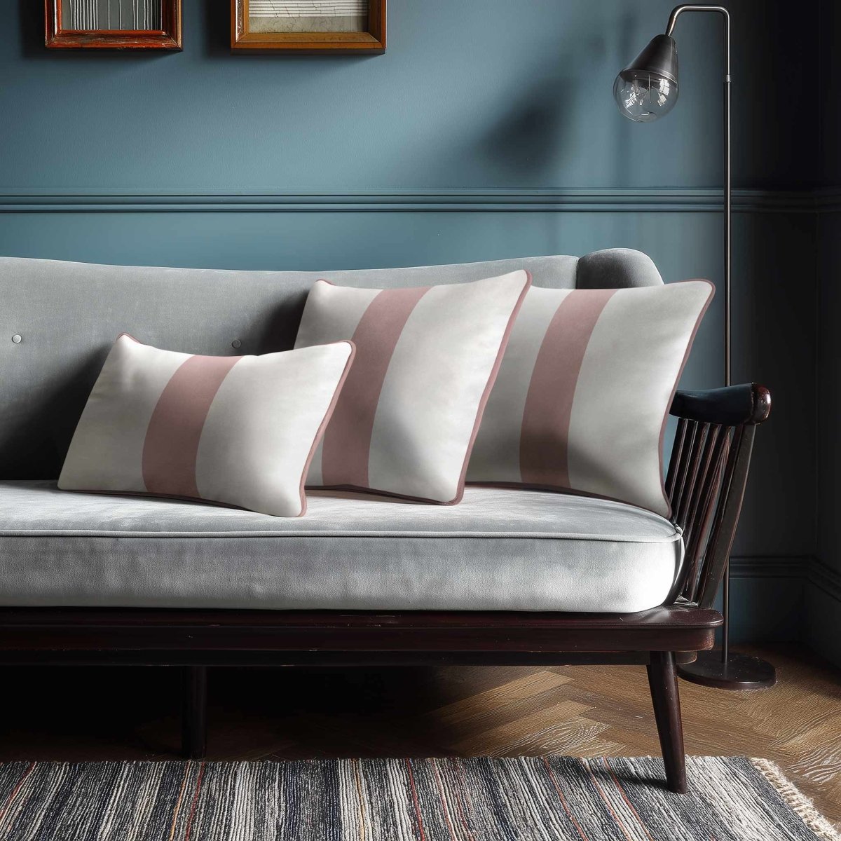 1 Stripe with Piping | Sustainable Velvet Rectangle Cushion - Rosewater 50 x 30 cm by Izabela Peters