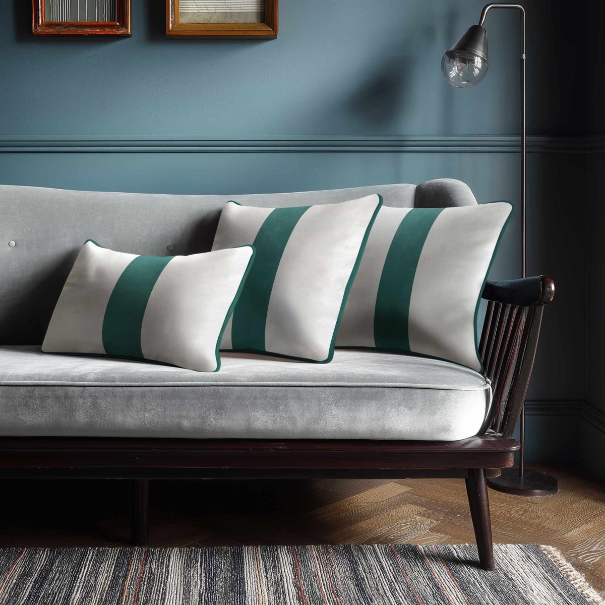 1 Stripe with Piping | Sustainable Velvet Rectangle Cushion - Forest Biome 50 x 30 cm by Izabela Peters