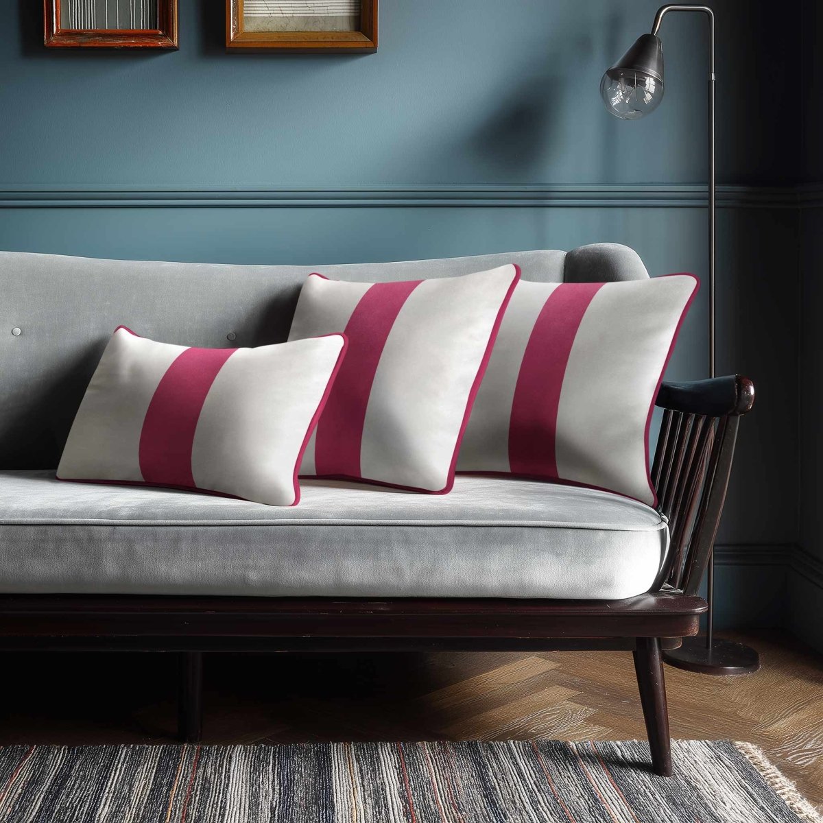 1 Stripe with Piping | Sustainable Velvet Rectangle Cushion - Hot Pink 50 x 30 cm by Izabela Peters