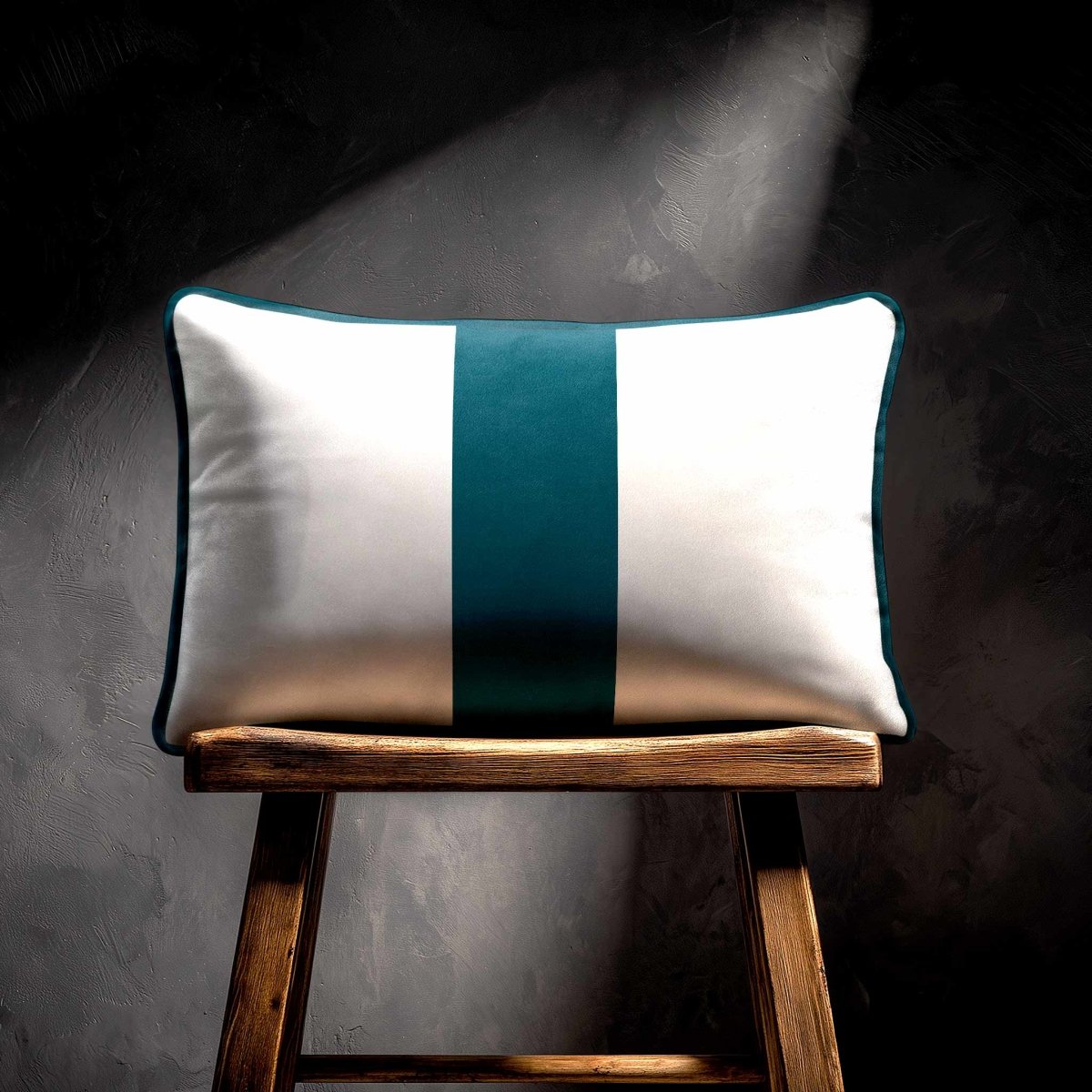 1 Stripe with Piping | Sustainable Velvet Rectangle Cushion - Teal 50 x 30 cm by Izabela Peters