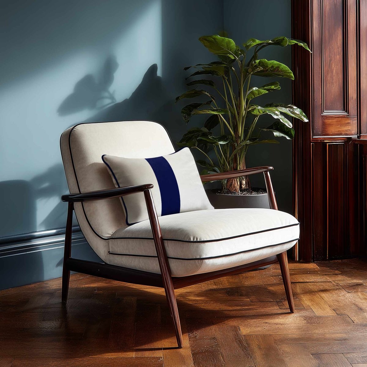1 Stripe with Piping | Sustainable Velvet Rectangle Cushion - Midnight 50 x 30 cm by Izabela Peters