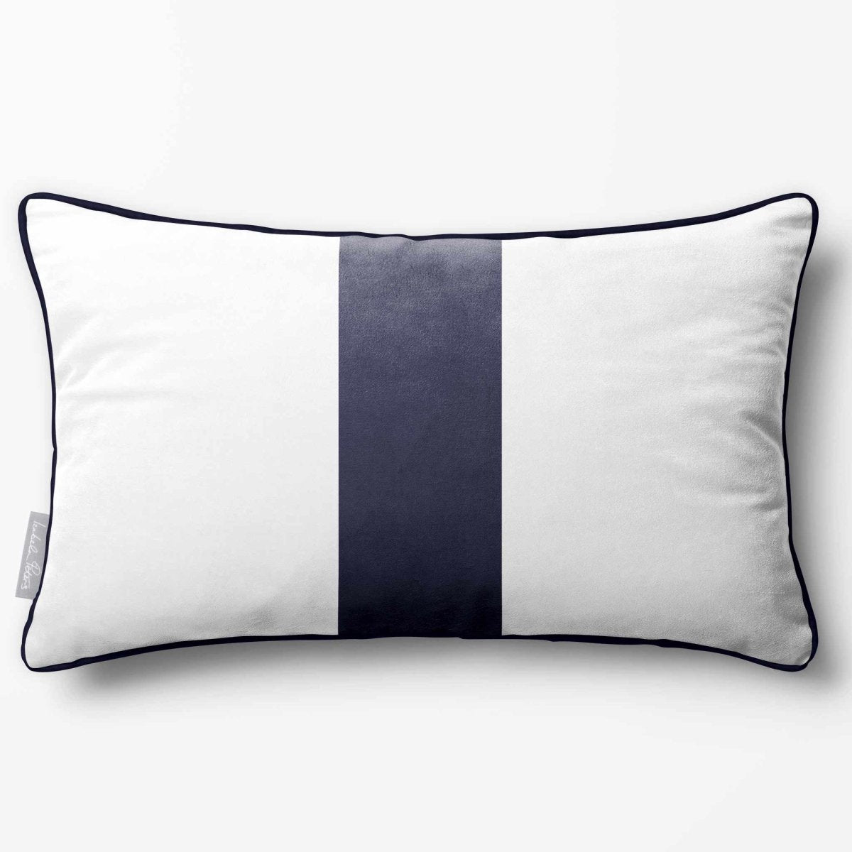 1 Stripe with Piping | Sustainable Velvet Rectangle Cushion - Graphite 50 x 30 cm by Izabela Peters