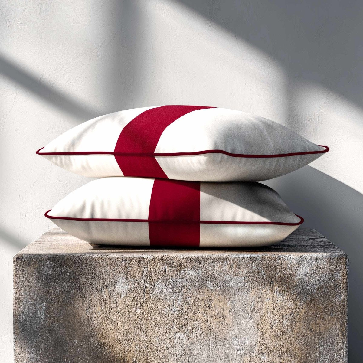 1 Stripe with Piping | Sustainable Velvet Rectangle Cushion - Raspberry Red 50 x 30 cm by Izabela Peters