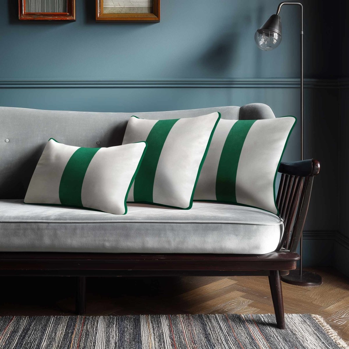 1 Stripe with Piping | Sustainable Velvet Rectangle Cushion - Emerald Green 50 x 30 cm by Izabela Peters