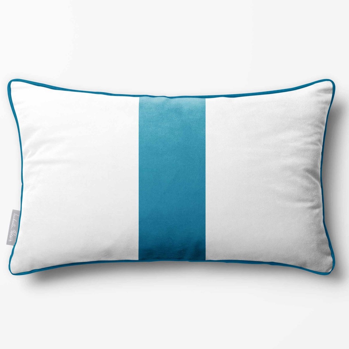 1 Stripe with Piping | Sustainable Velvet Rectangle Cushion - Prussian Blue 50 x 30 cm by Izabela Peters