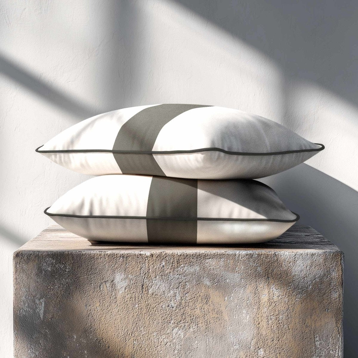 1 Stripe with Piping | Sustainable Velvet Rectangle Cushion - Beluga 50 x 30 cm by Izabela Peters