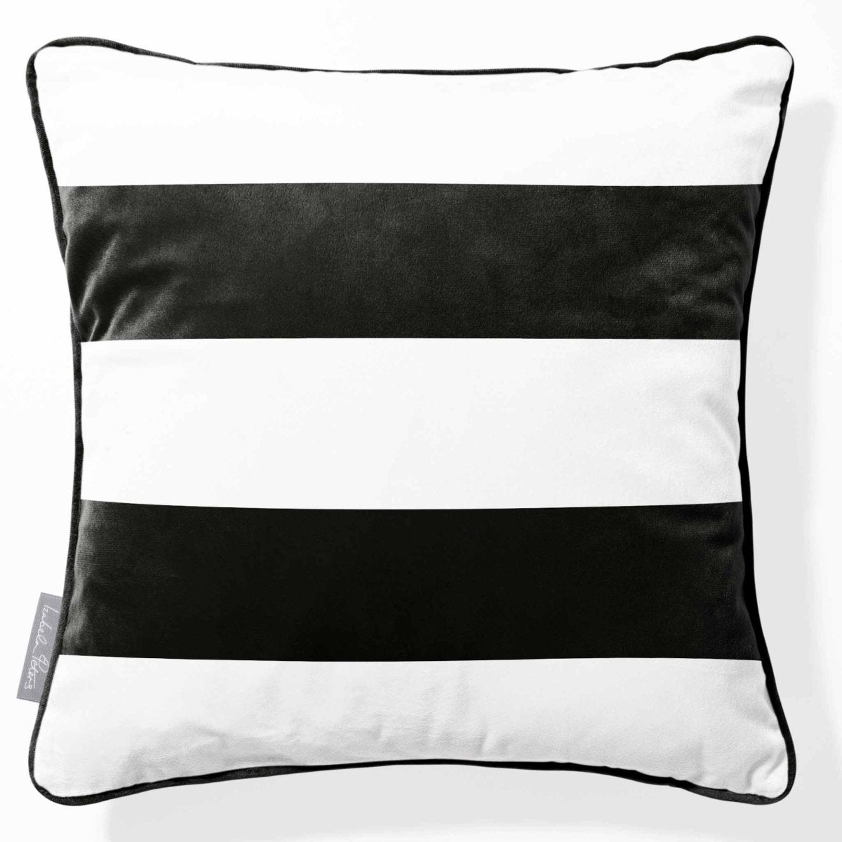 2 Stripes Horizontal | Sustainable Velvet Cushion with Piping - Charcoal 40 x 40 cm by Izabela Peters