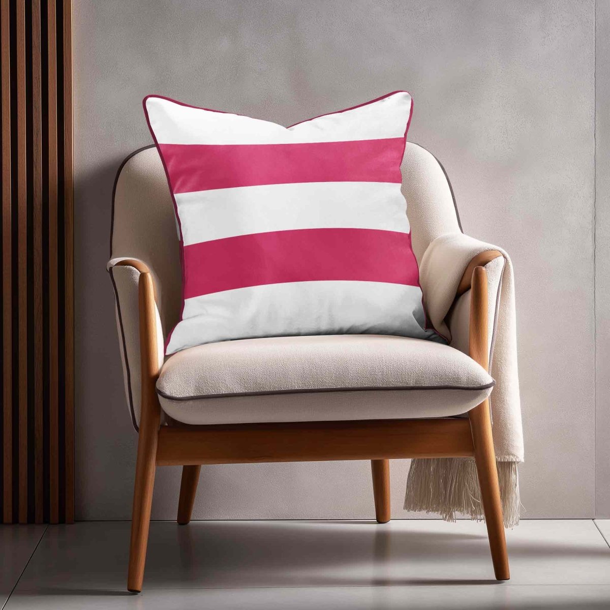 2 Stripes Horizontal | Sustainable Velvet Cushion with Piping - Hot Pink 40 x 40 cm by Izabela Peters