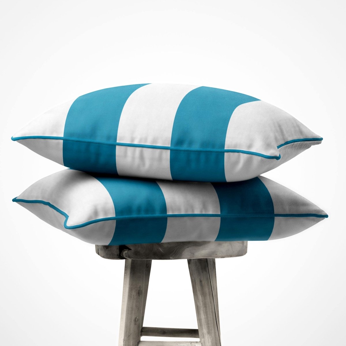 2 Stripes Horizontal | Sustainable Velvet Cushion with Piping - Prussian Blue 40 x 40 cm by Izabela Peters