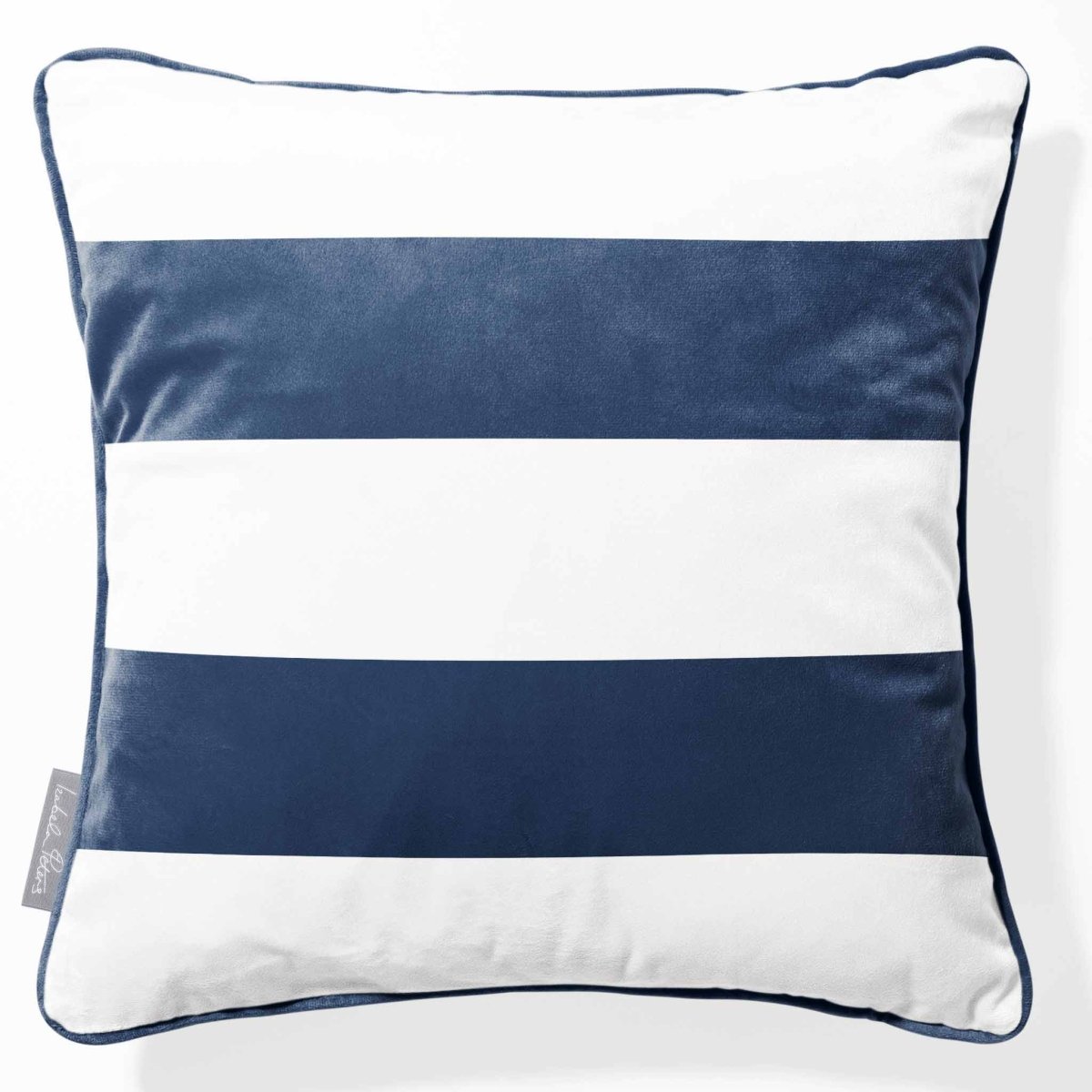 2 Stripes Horizontal | Sustainable Velvet Cushion with Piping - Petrol Blue 40 x 40 cm by Izabela Peters