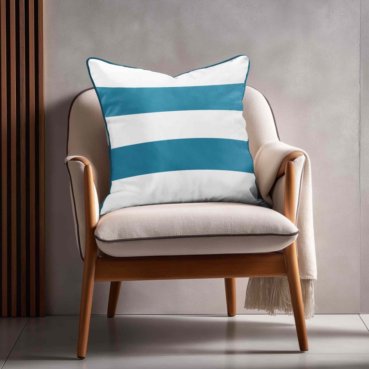 2 Stripes Horizontal | Sustainable Velvet Cushion with Piping - Prussian Blue 40 x 40 cm by Izabela Peters