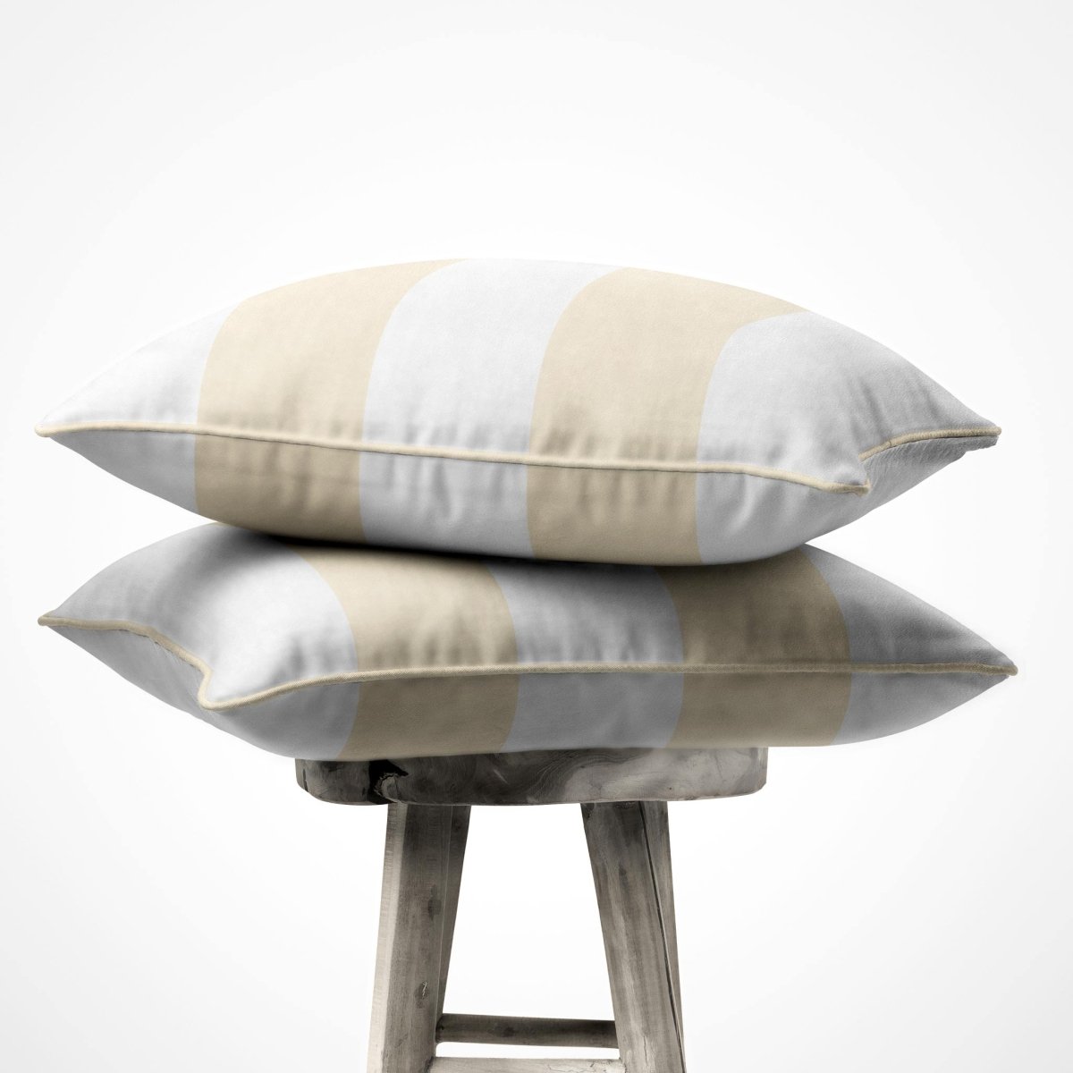 2 Stripes Horizontal | Sustainable Velvet Cushion with Piping - Ivory Cream 40 x 40 cm by Izabela Peters