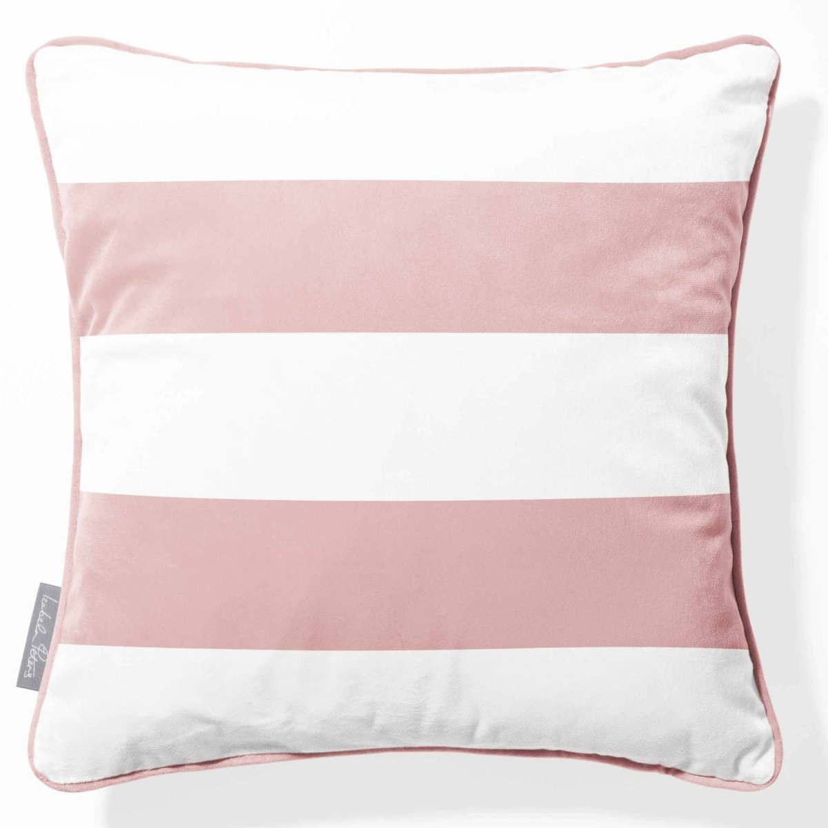 2 Stripes Horizontal | Sustainable Velvet Cushion with Piping - Rosewater 40 x 40 cm by Izabela Peters