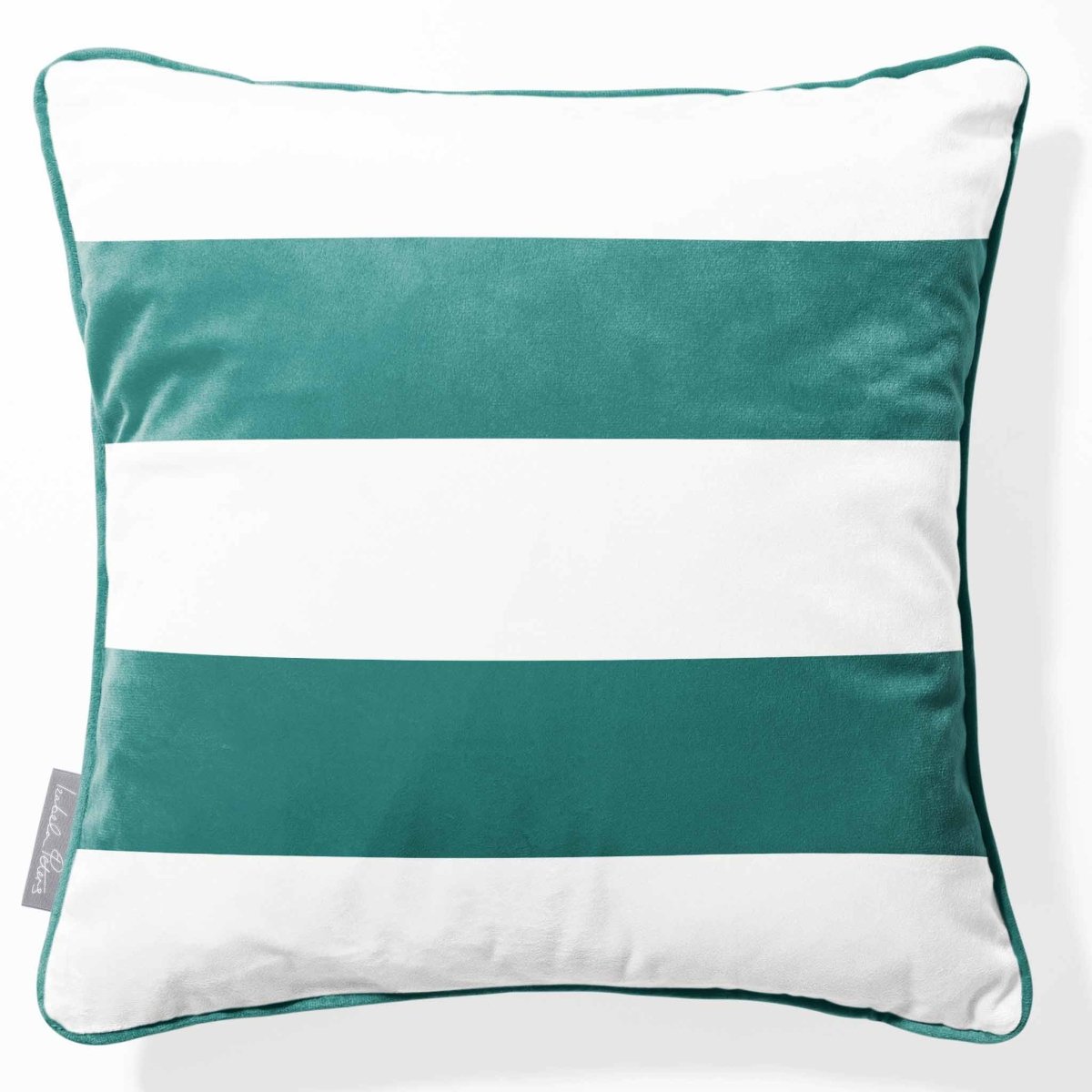 2 Stripes Horizontal | Sustainable Velvet Cushion with Piping - Forest Biome 40 x 40 cm by Izabela Peters