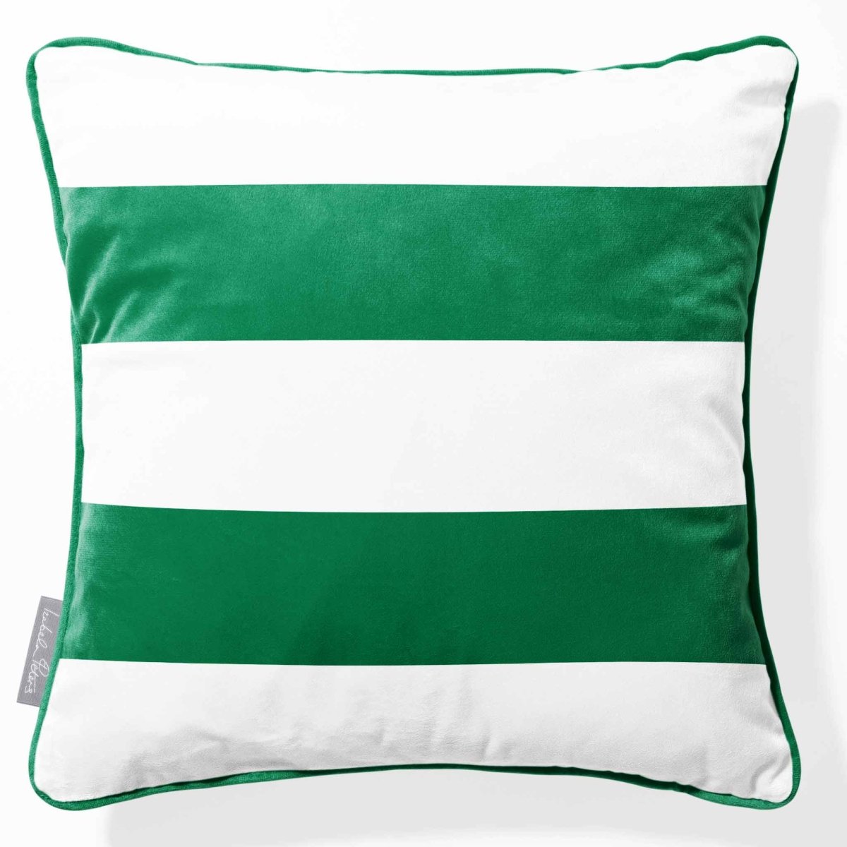 2 Stripes Horizontal | Sustainable Velvet Cushion with Piping - Emerald Green 40 x 40 cm by Izabela Peters