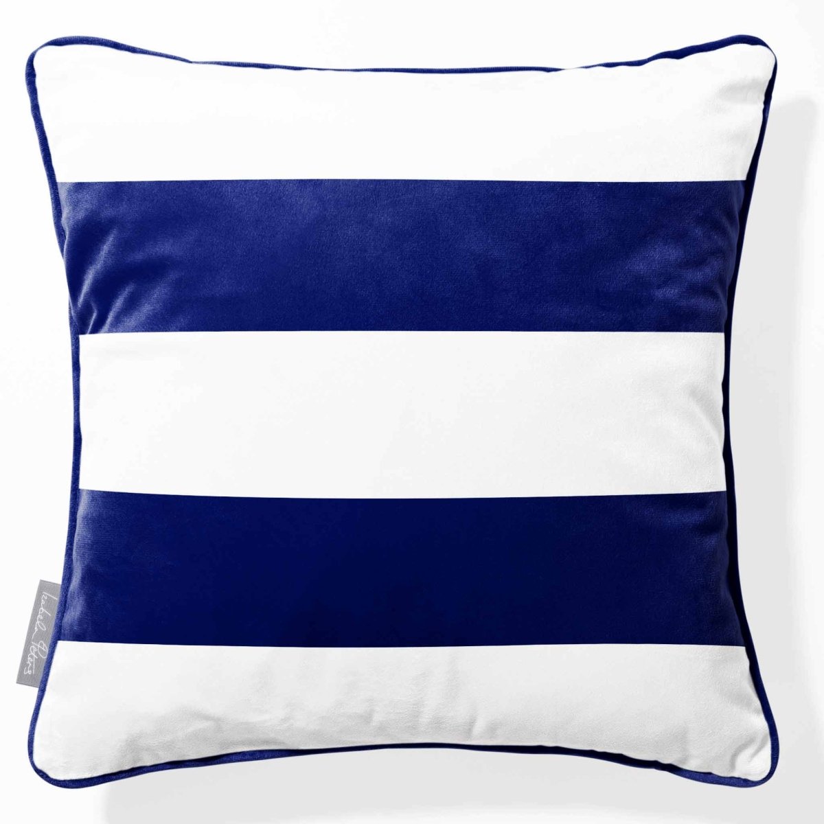 2 Stripes Horizontal | Sustainable Velvet Cushion with Piping - Midnight 40 x 40 cm by Izabela Peters