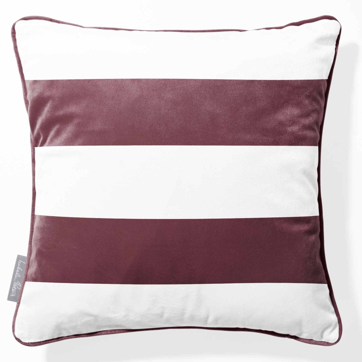 2 Stripes Horizontal | Sustainable Velvet Cushion with Piping - Italian Grape 40 x 40 cm by Izabela Peters