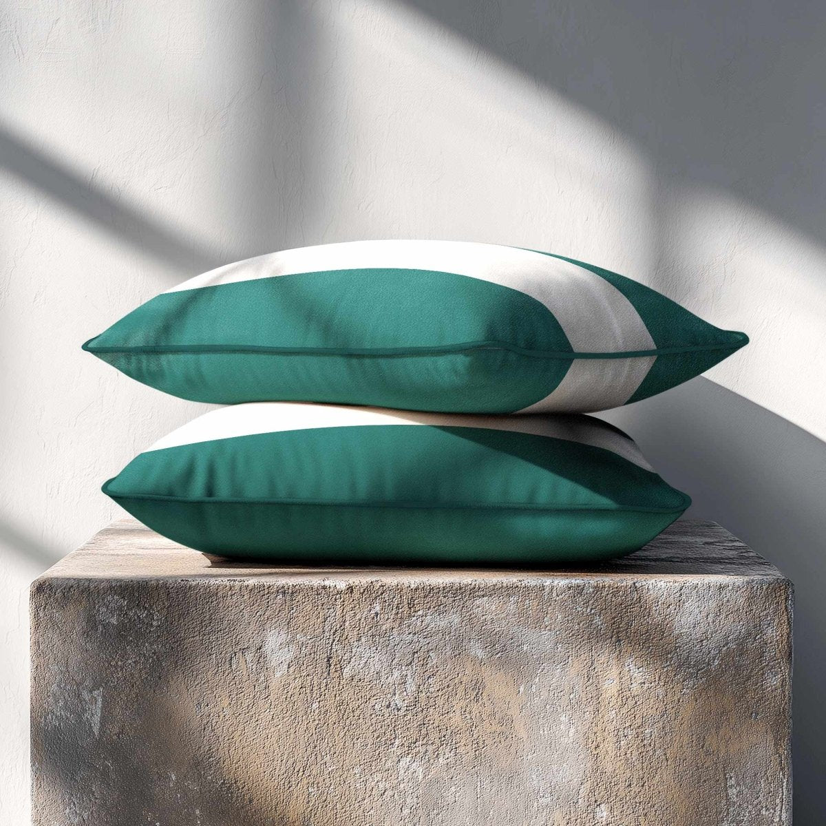 2 Stripes Horizontal with Piping | Sustainable Velvet Rectangle Cushion - Forest Biome 50 x 30 cm by Izabela Peters