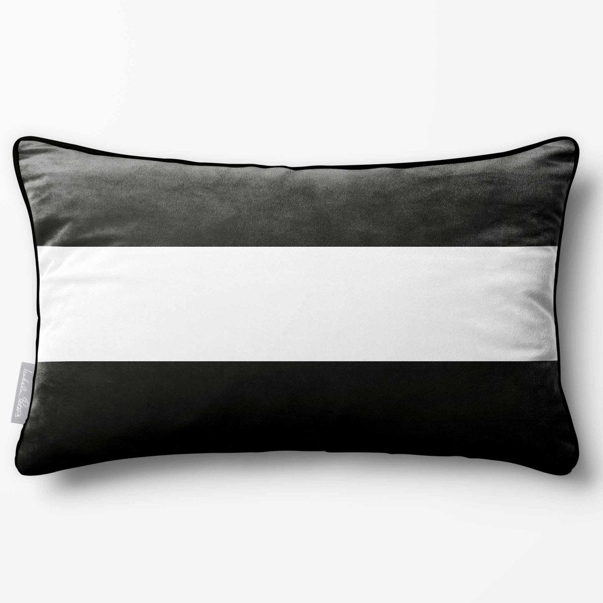 2 Stripes Horizontal with Piping | Sustainable Velvet Rectangle Cushion - Charcoal 50 x 30 cm by Izabela Peters