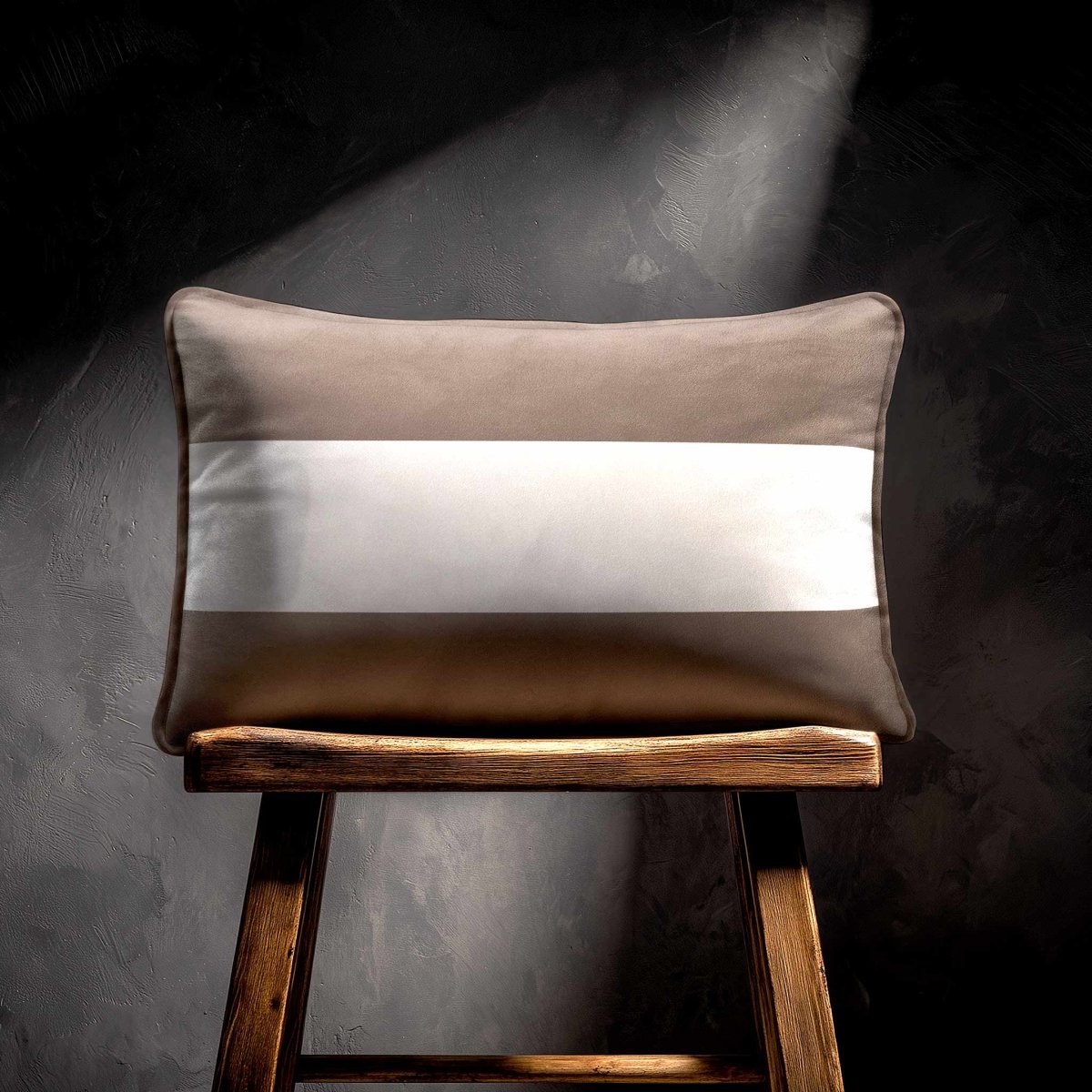 2 Stripes Horizontal with Piping | Sustainable Velvet Rectangle Cushion - Dovedale Stone 50 x 30 cm by Izabela Peters