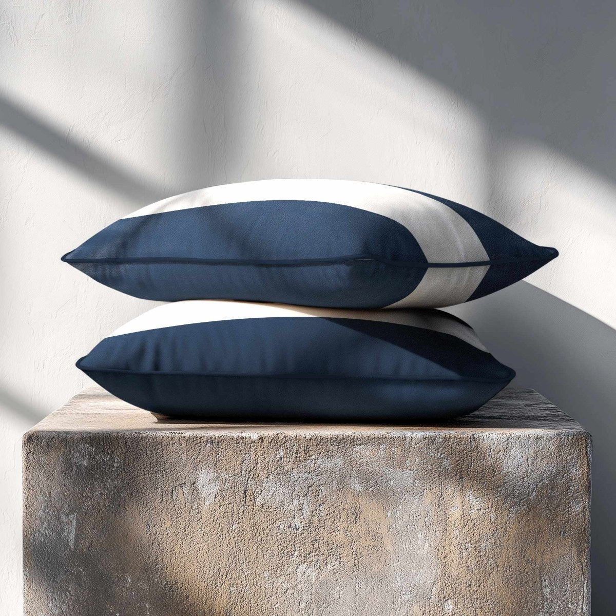 2 Stripes Horizontal with Piping | Sustainable Velvet Rectangle Cushion - Petrol Blue 50 x 30 cm by Izabela Peters