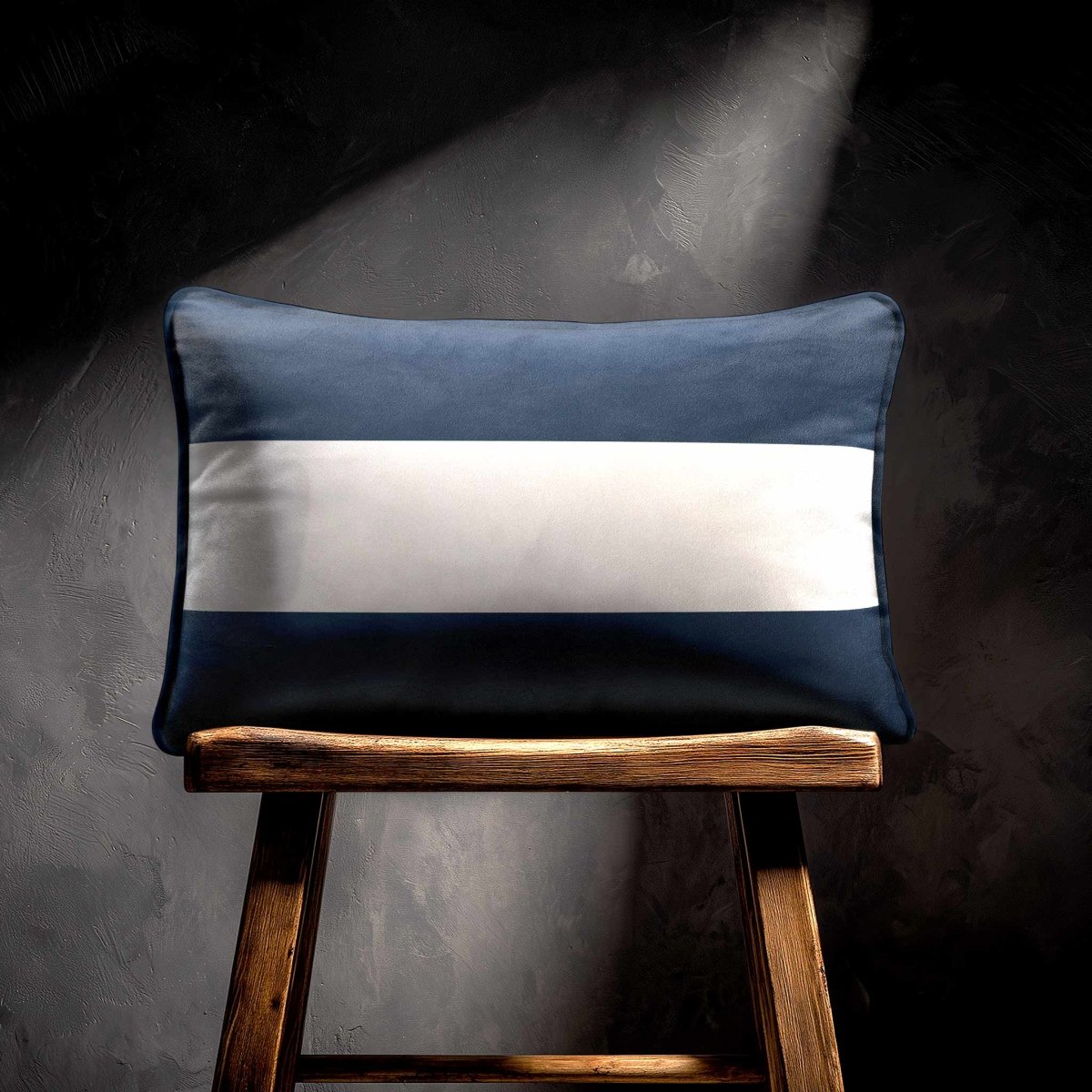 2 Stripes Horizontal with Piping | Sustainable Velvet Rectangle Cushion - Petrol Blue 50 x 30 cm by Izabela Peters