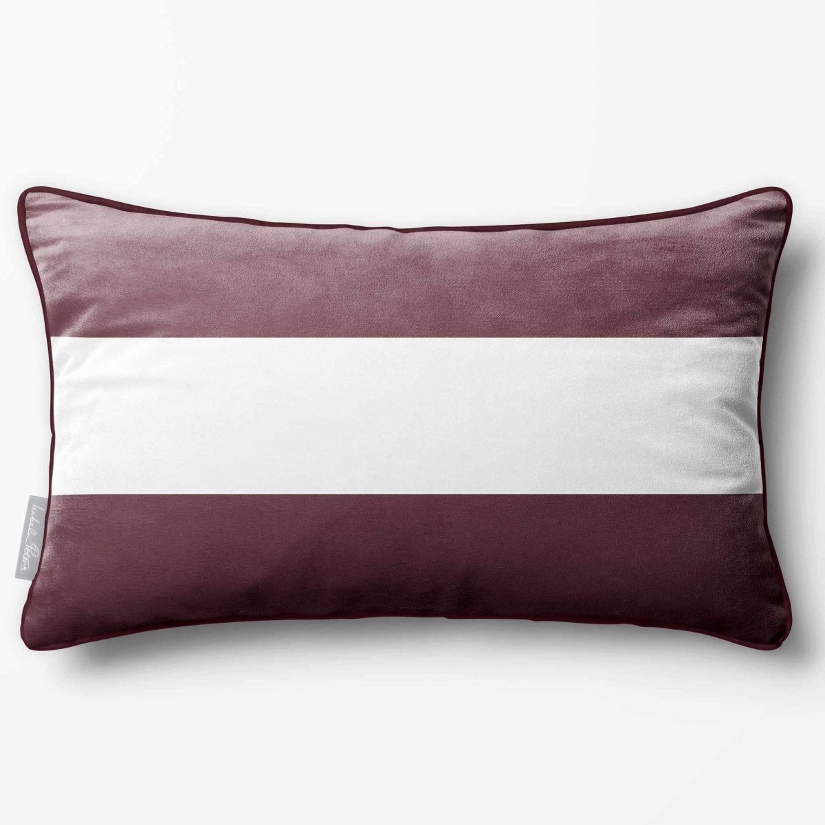 2 Stripes Horizontal with Piping | Sustainable Velvet Rectangle Cushion - Italian Grape 50 x 30 cm by Izabela Peters
