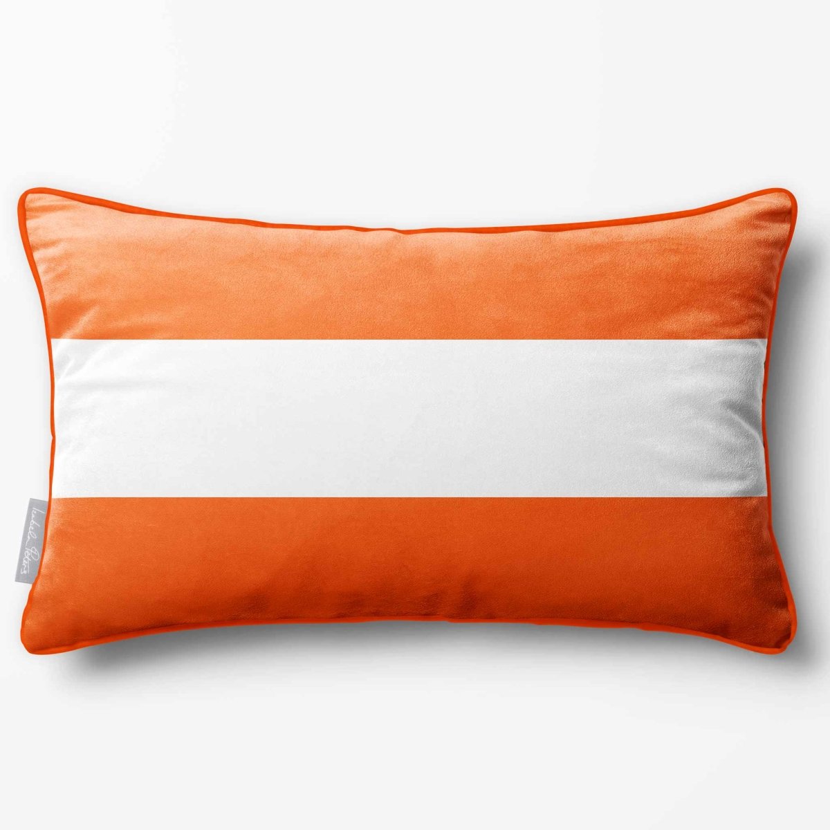 2 Stripes Horizontal with Piping | Sustainable Velvet Rectangle Cushion - Burnt Orange 50 x 30 cm by Izabela Peters