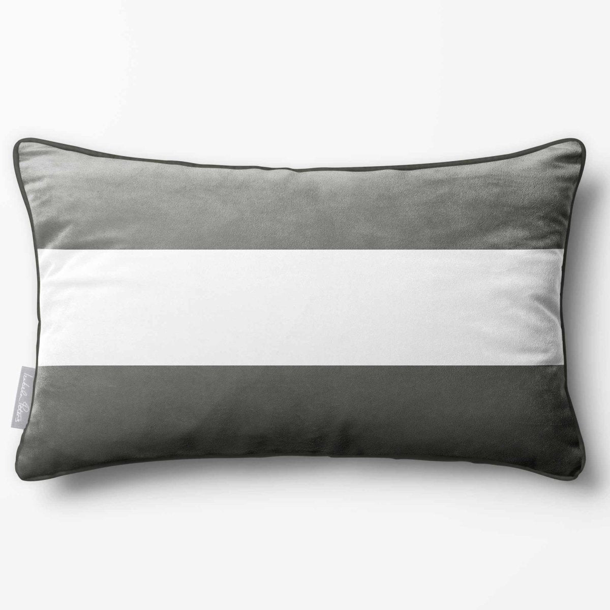 2 Stripes Horizontal with Piping | Sustainable Velvet Rectangle Cushion - Beluga 50 x 30 cm by Izabela Peters