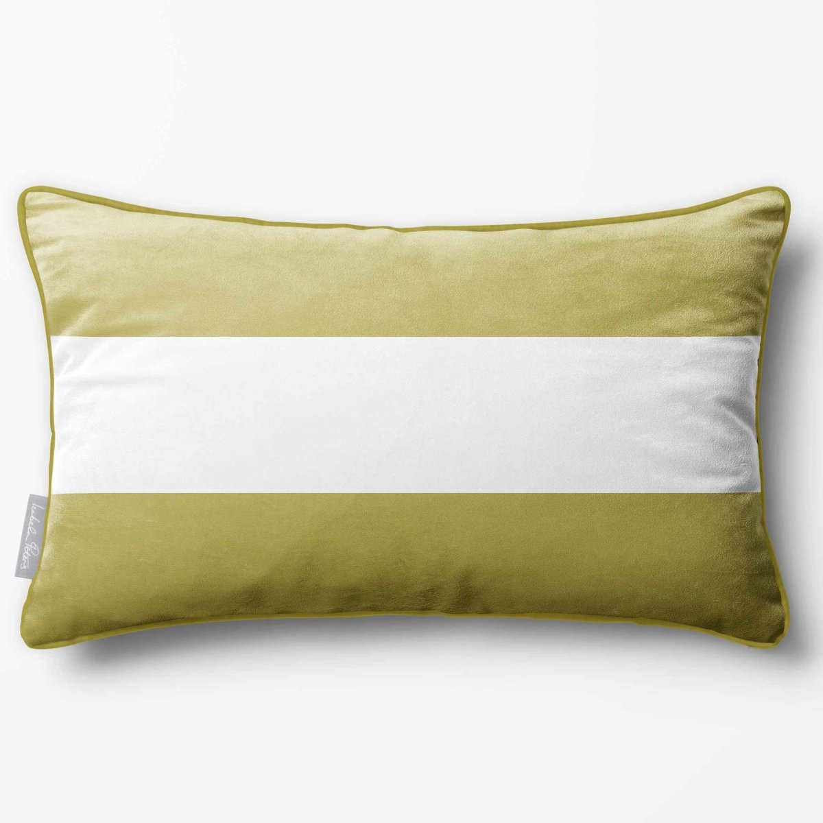 2 Stripes Horizontal with Piping | Sustainable Velvet Rectangle Cushion - Golden Lime 50 x 30 cm by Izabela Peters