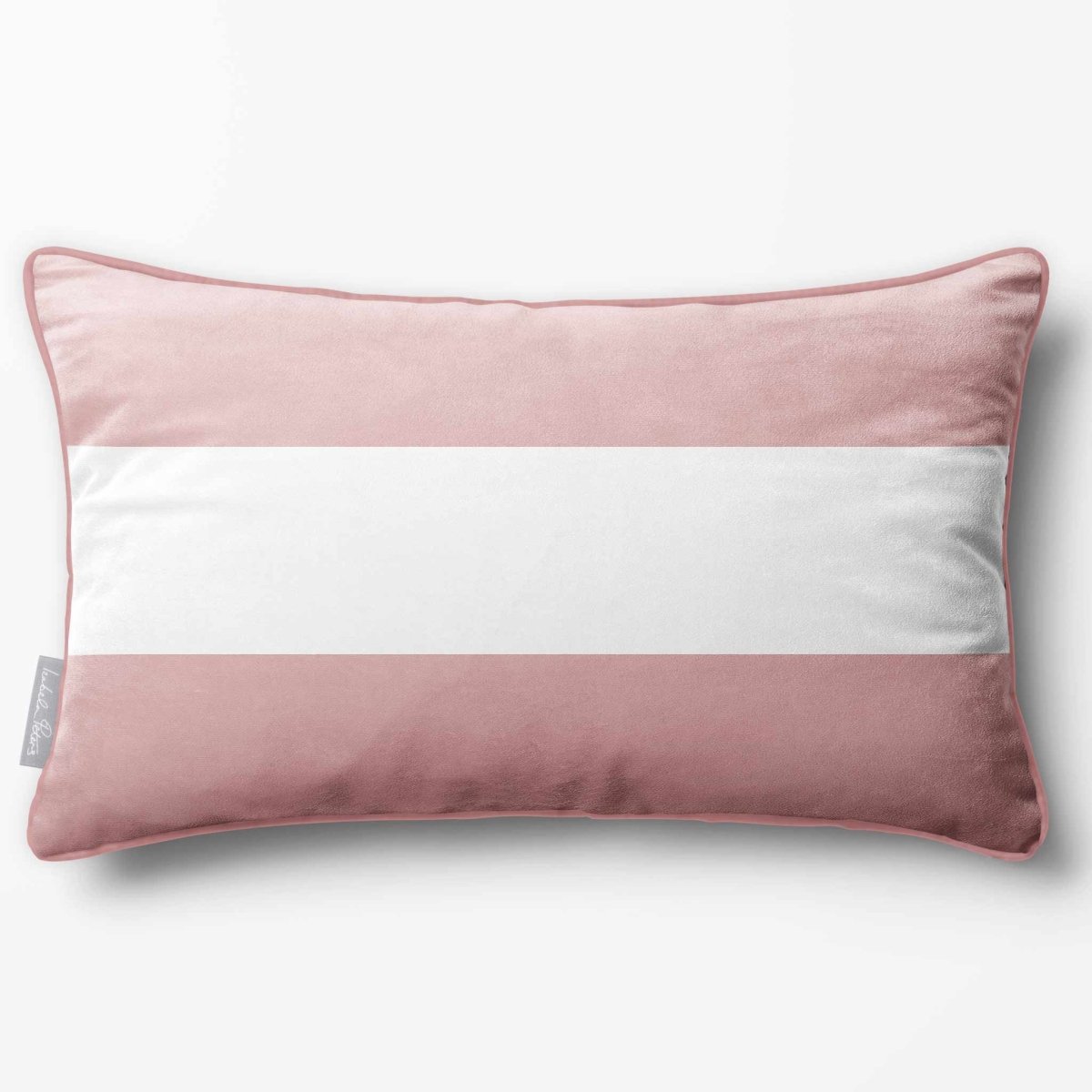2 Stripes Horizontal with Piping | Sustainable Velvet Rectangle Cushion - Rosewater 50 x 30 cm by Izabela Peters