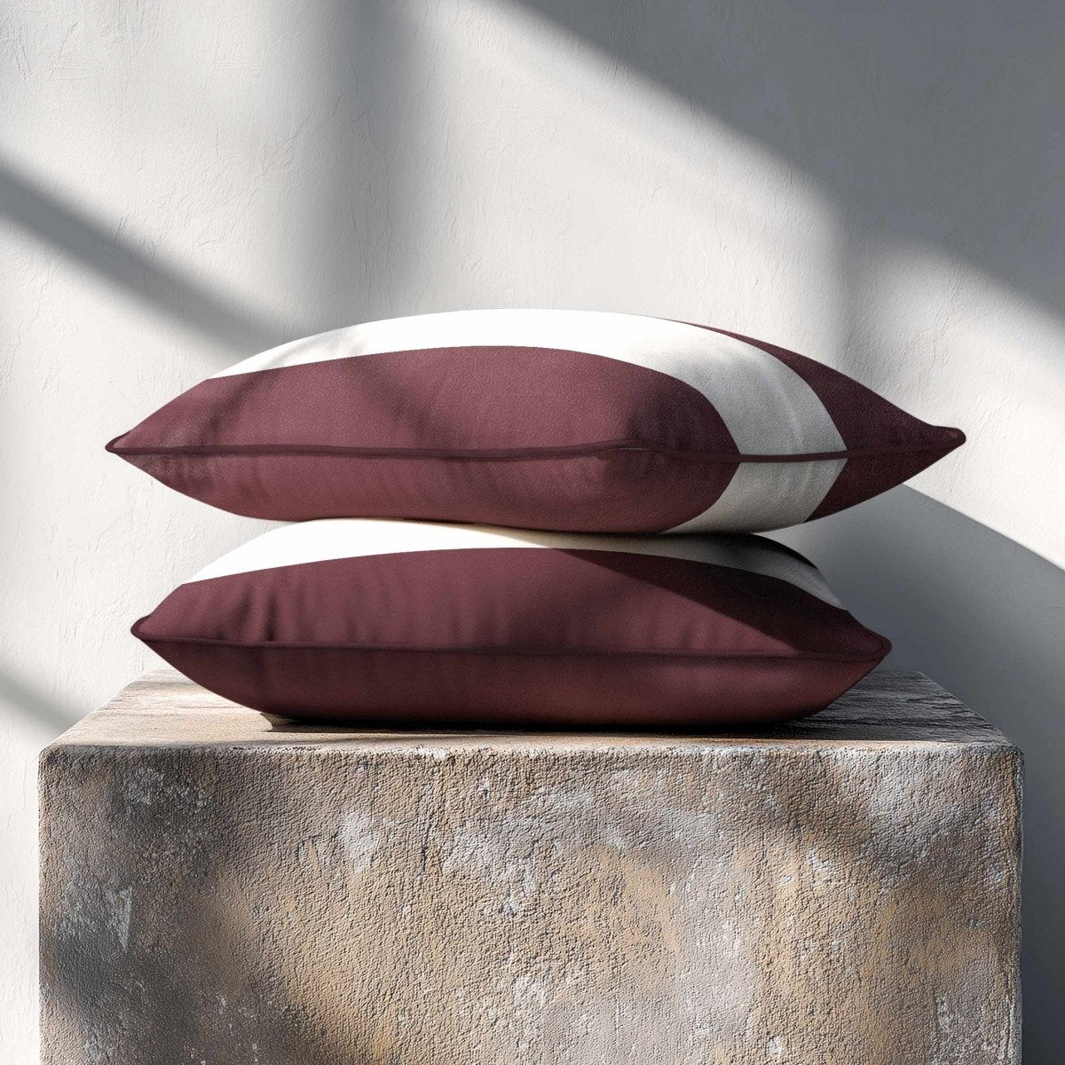 2 Stripes Horizontal with Piping | Sustainable Velvet Rectangle Cushion - Italian Grape 50 x 30 cm by Izabela Peters