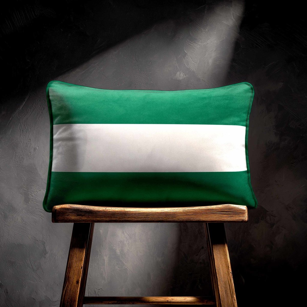 2 Stripes Horizontal with Piping | Sustainable Velvet Rectangle Cushion - Emerald Green 50 x 30 cm by Izabela Peters
