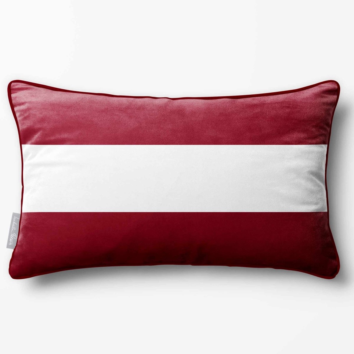 2 Stripes Horizontal with Piping | Sustainable Velvet Rectangle Cushion - Raspberry Red 50 x 30 cm by Izabela Peters