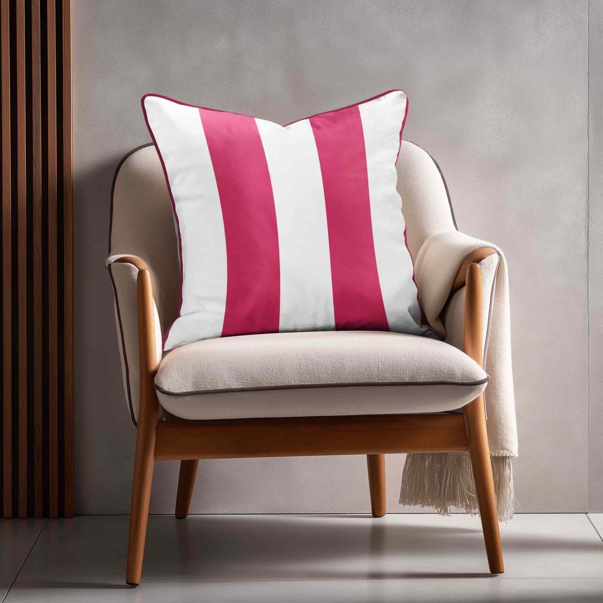 2 Stripes | Sustainable Velvet Cushion with Piping - Hot Pink 40 x 40 cm by Izabela Peters