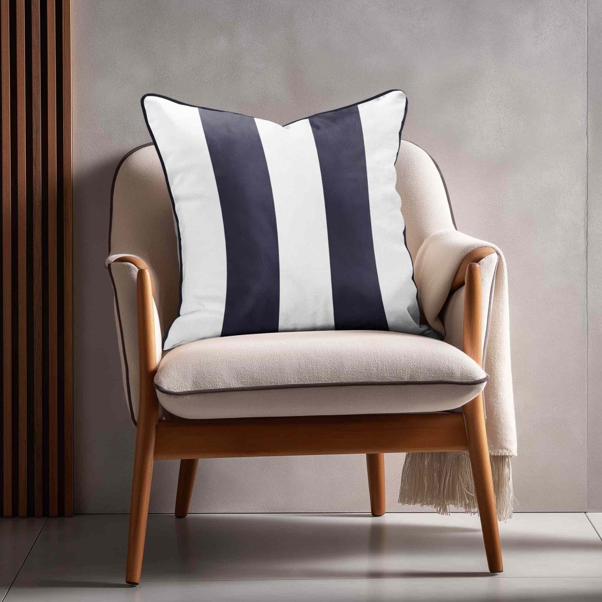 2 Stripes | Sustainable Velvet Cushion with Piping - Graphite 40 x 40 cm by Izabela Peters