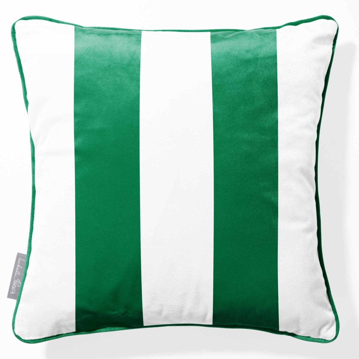 2 Stripes | Sustainable Velvet Cushion with Piping - Emerald Green 40 x 40 cm by Izabela Peters